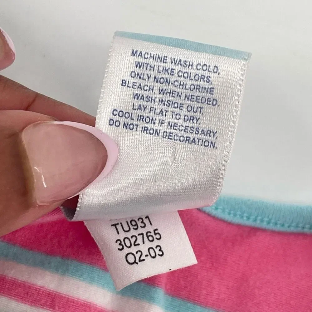 Vintage Old Navy Toddler Girls Tee – Pink & Blue Striped, Size 3T